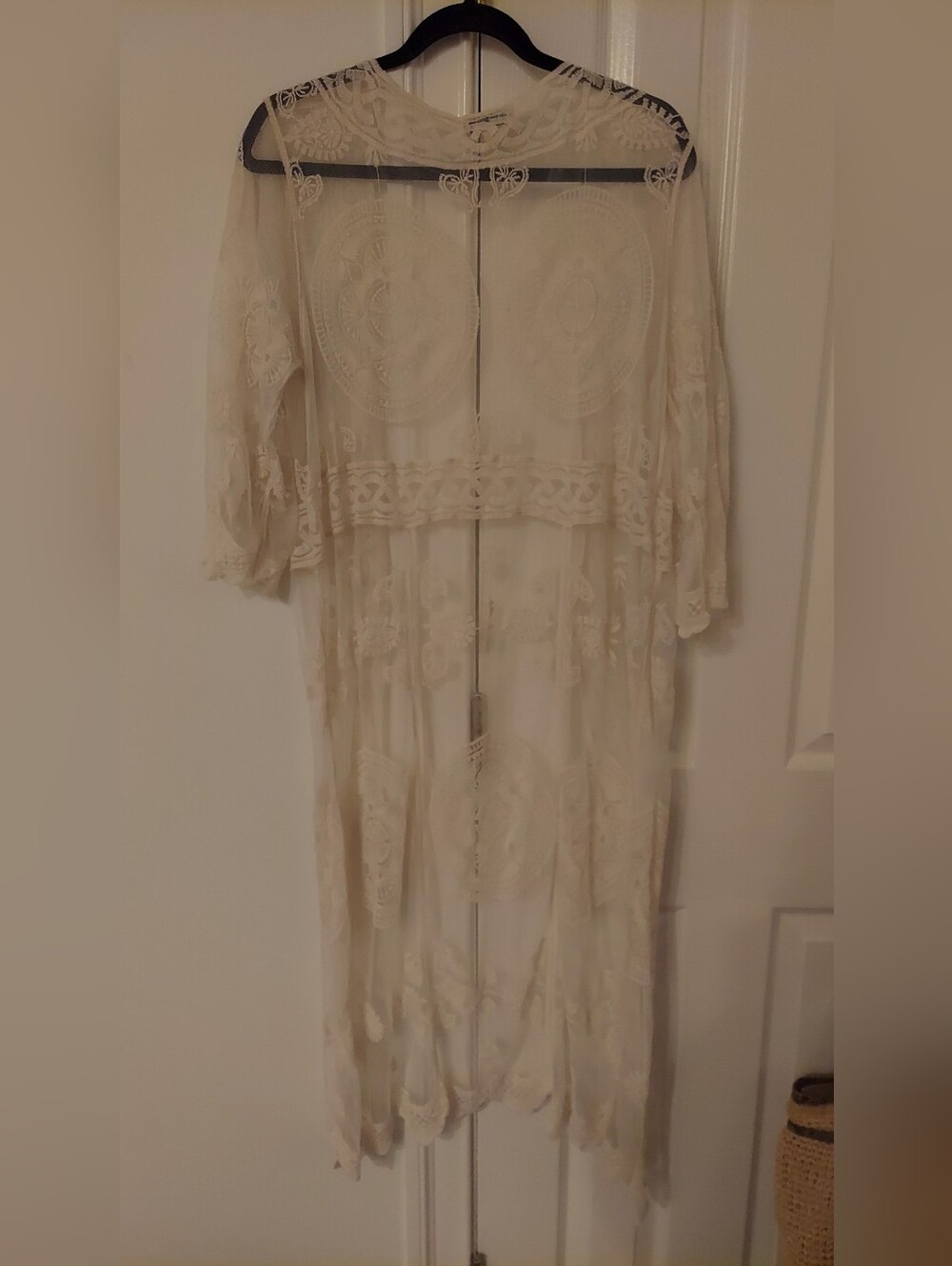 Cream Lace Duster Cardigan - Sheer Boho Kimono - Picture 3 of 3